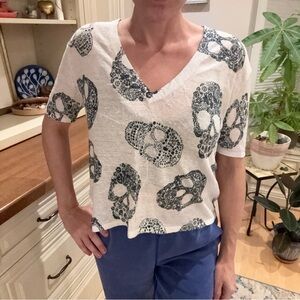 Skull Cashmere short sleeve knit shirt